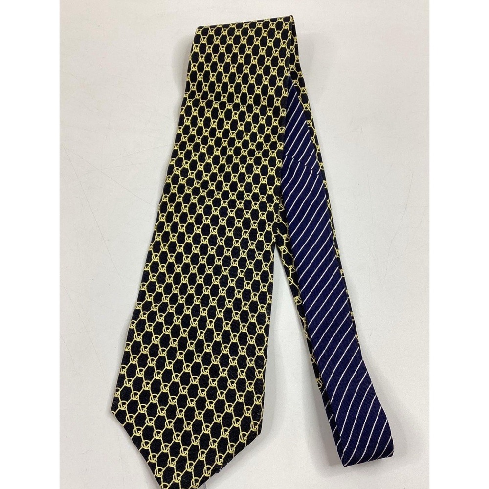 Gianni Versace Navy & Bright Yellow 100% Silk Necktie w/ COA - Made In‎ Italy